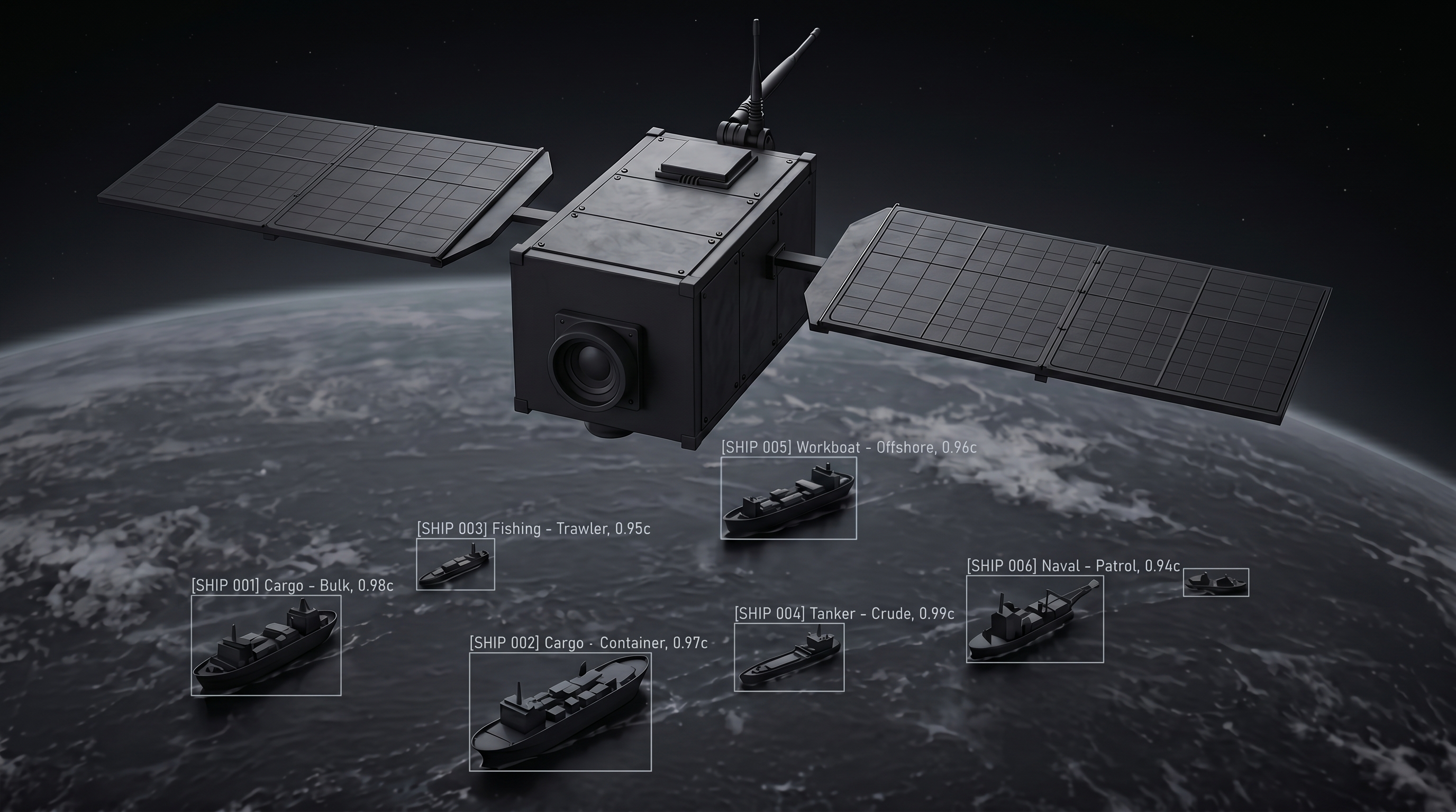 Microsatellite tracking and classifying vessels across a wide ocean area from orbit